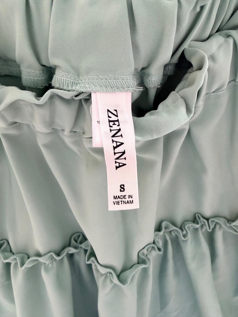 Zenana Sage Green Tiered Ruffle Mini Skirt Size S Boho Flowy Elastic Waist - Picture 3 of 7